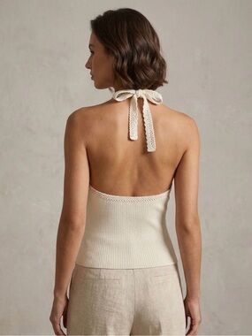 Rag & Bone Ivory Ribbed Halter Top with Open Back & Tie Bow Detail, Size XL NWT